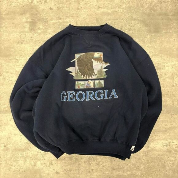 Vintage Russell Athletic Blue Georgia Birds Pullover Crewneck Sweatshirt Size XL